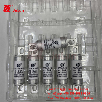 EV RS308 Fuse Mechanical Shock 25A 30A 40A 50A Keramik Tembaga Rated Voltage DC750V Home Ev Charger Untuk Mobil Listrik