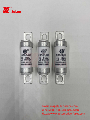 M6 Bolted EV Fuse 750V 80A10A 30A 50A 750VDC EV Fuse Hei Cocok untuk Sistem Traksi EV, Konversi Daya