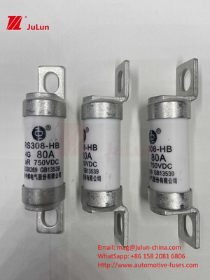 M6 Bolted EV Fuse 750V 80A10A 30A 50A 750VDC EV Fuse Hei Cocok untuk Sistem Traksi EV, Konversi Daya