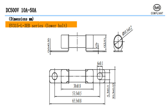 EV315-H EV315-L 3E / 3EB / 3ED Fuse kendaraan jalanan DC500V 10A-50A Mobil listrik khusus