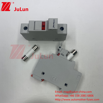 Fuse PV Surya Dengan Pemegang Fuse Panduan DIN Untuk Perlindungan Photovoltaic RT18-32 15A 20A 32A Pemegang Fuse Dengan Led Indica