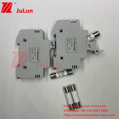 Fuse PV Surya Dengan Pemegang Fuse Panduan DIN Untuk Perlindungan Photovoltaic RT18-32 15A 20A 32A Pemegang Fuse Dengan Led Indica