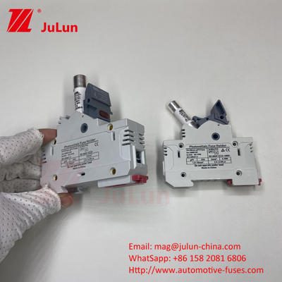DIN Guide Fuse Holder 15A 1000VDC Dengan Desain Fuse Holder Keramik14*85mm 32a 1000VDC Pv Fuse Holer