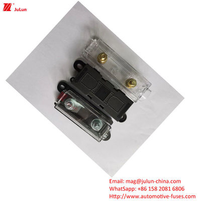 32V DIN Track Fuse Holder 30A-500A EU UL Standar Tembaga Kontak Plastik Housing Bolt Fuse Holder