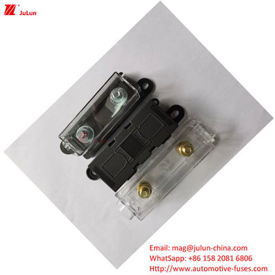 32V DIN Track Fuse Holder 30A-500A EU UL Standar Tembaga Kontak Plastik Housing Bolt Fuse Holder