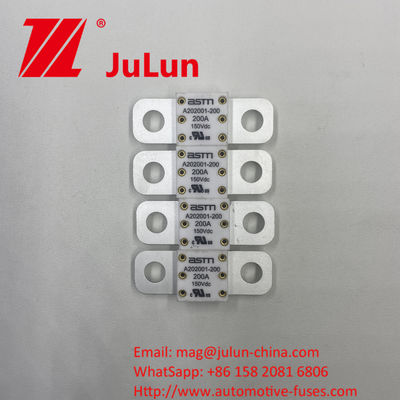 150VDC tegangan nominal Keramik A202001-500A Fuse otomotif dengan jarak lubang 39mm Terbuat dari Tembaga Perak Kuarsa Pasir dan Emas