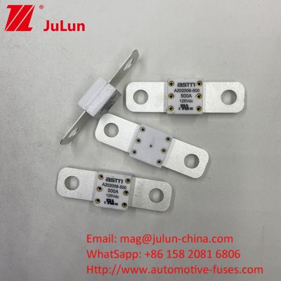 Pendek 500A 125VDC Perlindungan Sirkuit Battey Fuse Ukuran kecil Jarak arus tinggi antara 2 lubang 50.8mm
