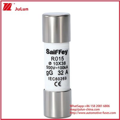 RS15 GG32A 500VDC 100KA Sekring Keramik Otomotif 10*38mm Pemegang IEV60269