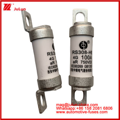RS308-HB 4G 100A AR 750VDC 50KA Fuse Untuk Perlindungan Sirkuit Otomotif Kinerja Sesuai dengan Desain Tubular Keramik JASO D622