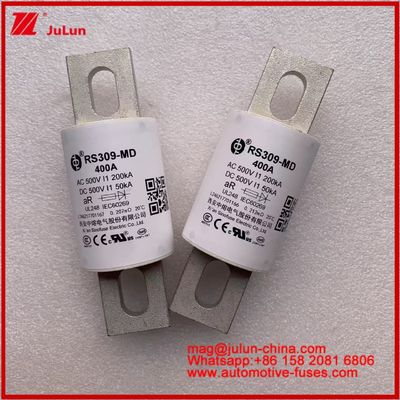 RS309-MD 400A 500VAC 200KA 500VDC 50KA AR Fuse Keramik Otomotif Tubular Pemasangan baut Perlindungan Semikonduktor