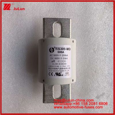 500VDC 200KA 500VAC 50KA AR Fuse Cepat Keramik Tubular Fuse RS309-MD 500A Untuk Kendaraan Listrik Dan Sistem Baterai Daya