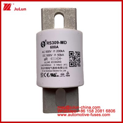 Penggerak Daya Sistem Daya Keramik Auto Fuse RS309-MD 600A 500VAC 200KA 500VDC 50KA AR Kendaraan Listrik Tubular 30-800A