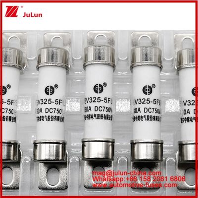 EV325-5FL 30A 750VDC Kendaraan Listrik Berkualitas Tinggi Guncangan Mekanis Fuse Keramik Tubular EV Atau HEV Struktura Bolted arus kompak Tahan Getaran Kinerja DC yang sangat baik