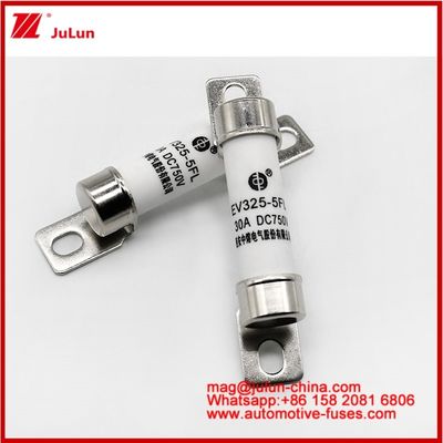 EV325-5FL 30A 750VDC Kendaraan Listrik Berkualitas Tinggi Guncangan Mekanis Fuse Keramik Tubular EV Atau HEV Struktura Bolted arus kompak Tahan Getaran Kinerja DC yang sangat baik