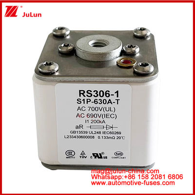 RS306-1 S1P-630A-T AC700 ((UL) Ar AC690V ((IEC) 200KV Square Caremic Fuse EV Atau HEV Traksi Kendaraan Listrik