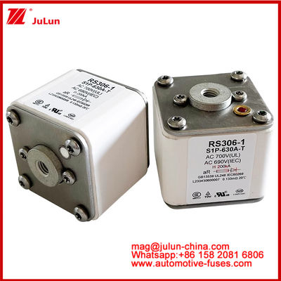 RS306-1 S1P-630A-T AC700 ((UL) Ar AC690V ((IEC) 200KV Square Caremic Fuse EV Atau HEV Traksi Kendaraan Listrik