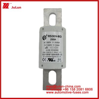 250A 500VAC Ev Fuse RS309-MD-200KA 500VDC 50KA AR Karemik DC Kinerja Tubular Mobil Bolt Stud-mount