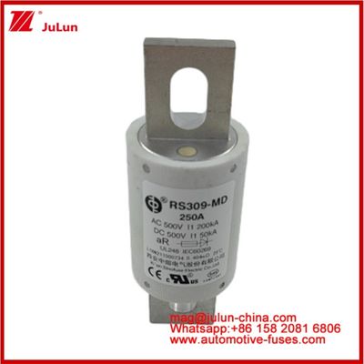 250A 500VAC Ev Fuse RS309-MD-200KA 500VDC 50KA AR Karemik DC Kinerja Tubular Mobil Bolt Stud-mount