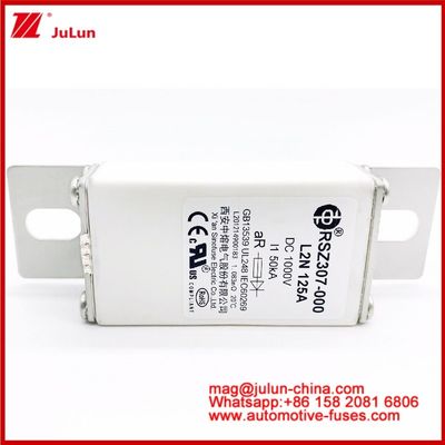 125A DC1000V 50KA AR Caremic Tubular RSZ307-000 L2N Fuse Untuk Perlindungan EV/HEV Dalam Desain Bolt Stud-mount Automobile