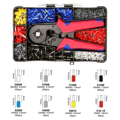 Tang Mini Crimping Manual dengan Berbagai Jenis Terminal 1200pcs Perlengkapan Tang Crimping Ferrule Kawat Mini Terisolasi Listrik Rumah Tangga