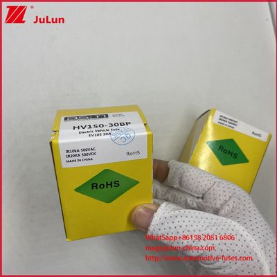 HV150 FUSE 32BP 30A DC500V Bolt Tubular Baterai Pengisi Baterai Kendaraan Listrik Otomotif Dengan Rating Interrupting DC500V/20KA