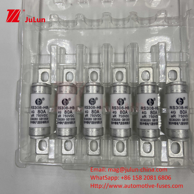 Fuse Keramik Otomotif 750VDC RS308 HB 4G Suhu Tinggi 10A 20A 25A 30A 40A 50A 63A 80A 100A Fuse 750VDC