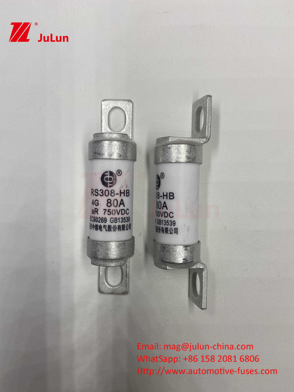 Fuse EV M6 Dengan Pengisi Daya EV Keramik Bolted 750VDC Fuse Beban Kimia Dan Suhu Tinggi 40A 50A RS308