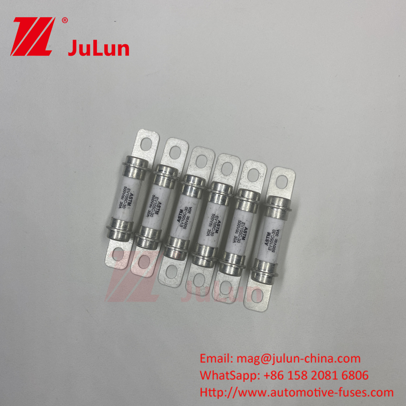 Baterai penyimpanan energi 50A High Break 500VDC Fuse DC Ceramic Tube High Break 30A Perlindungan Keamanan Fuse Kendaraan listrik