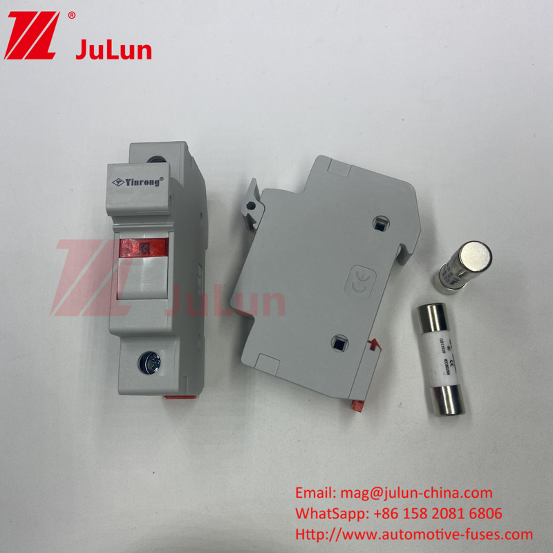 Fuse PV Surya Dengan Pemegang Fuse Panduan DIN Untuk Perlindungan Photovoltaic RT18-32 15A 20A 32A Pemegang Fuse Dengan Led Indica