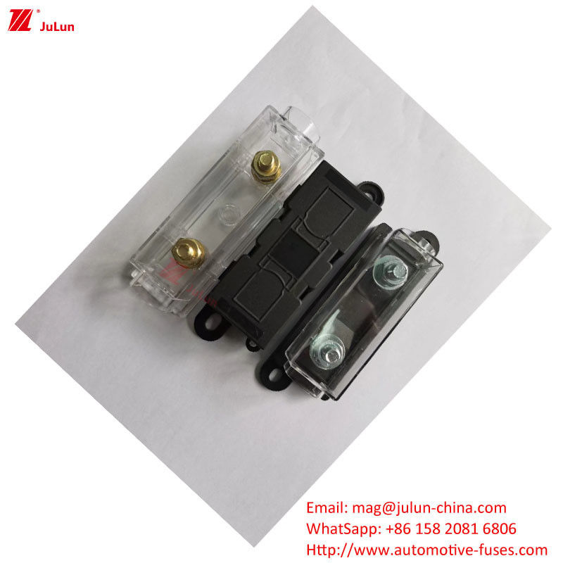 32V DIN Track Fuse Holder 30A-500A EU UL Standar Tembaga Kontak Plastik Housing Bolt Fuse Holder