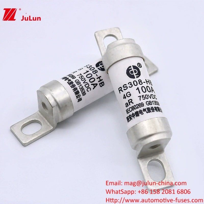 Fuse Kendaraan Listrik RS308 100A DC750V 50KA untuk Fuse Bolt-on