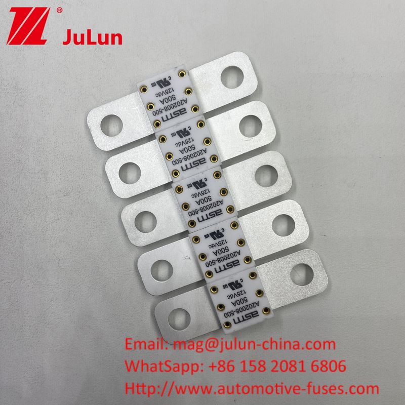 68*17.7*12mm A202008 350A 125VDC EV FUSE Kapasitas Pemecahan Tinggi Di bawah 125Vdc Untuk Optimasi Kinerja Kendaraan Listrik
