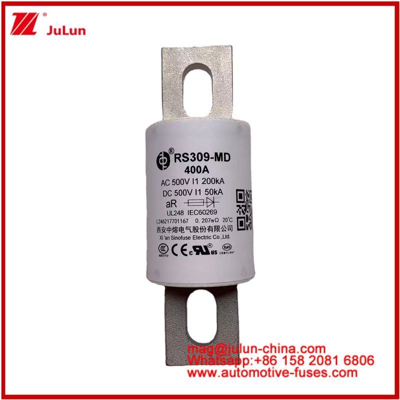 RS309-MD 400A 500VAC 200KA 500VDC 50KA AR Fuse Keramik Otomotif Tubular Pemasangan baut Perlindungan Semikonduktor