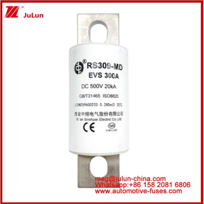 RS309-MD EVS-300A Caremic Tubular Fuse DC500V 20KA Kendaraan Listrik Bolted Connection Structure Desain Aplikasi Otomotif Kinerja DC yang sangat baik