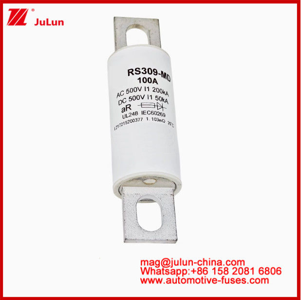 RS309-MD-100A 500VAC200KA 500VDC 50KA AR Caremic Tubular DC 100 Amp Fuse Mobil Untuk EV HEV Kendaraan Listrik