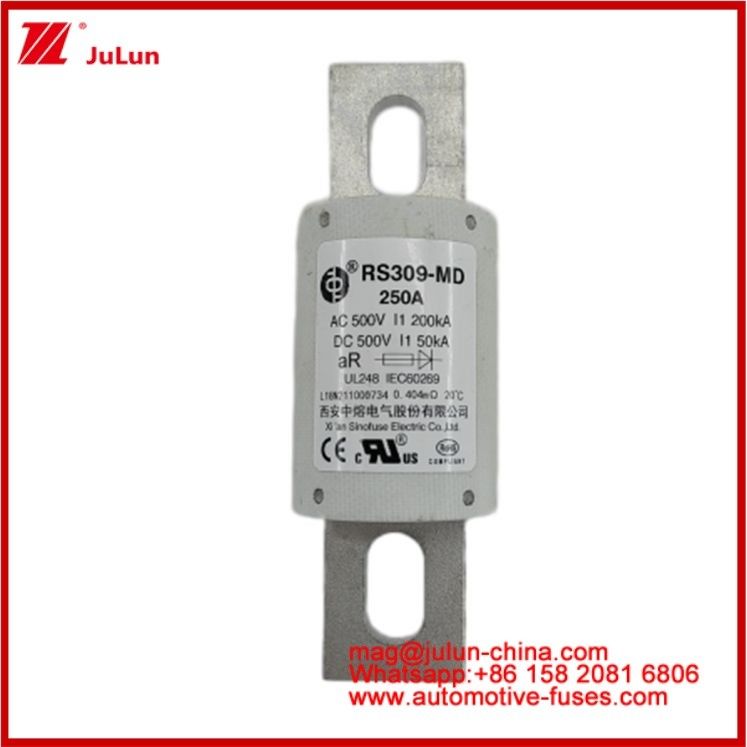 250A 500VAC Ev Fuse RS309-MD-200KA 500VDC 50KA AR Karemik DC Kinerja Tubular Mobil Bolt Stud-mount