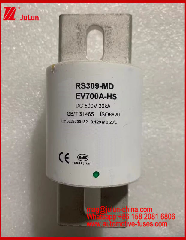 Fuse kendaraan listrik Caremic Round Tube RS309-MD-EV700A-HS 500VDC 20KA Otomotif Bolt Stud-mount Base Fuse yang dirancang khusus untuk situasi kendaraan
