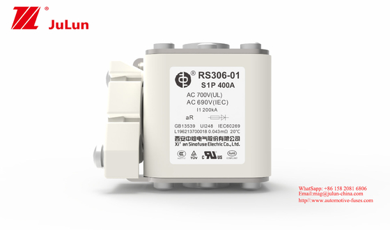 400A 690V Electric Vehicle Fuse RS306-01-S1P Tipe Chip Fungsi Reset Otomatis