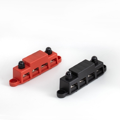 Blok Distribusi Daya arus besar Cooper Bus Bar Auto Parts 250a Busbar Machine 4*M10 Studs And 3*M4 Screws With Cove