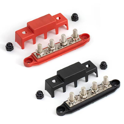 Black Marine Grade Bus Bar 4 Studs Junction Block Dengan Tutup M8 Bolt