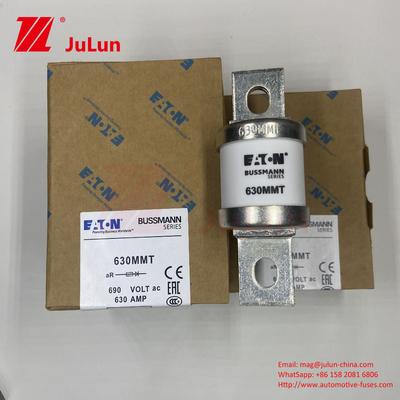 630MMT 690V BUSSMANN Keramik Tembaga Twin Flat Plate Bolt Jenis Sekering 630A Arus Listrik 0,43kg Berat