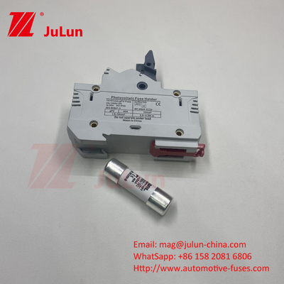Inverter surya fotovoltaik Fuse PV Dengan Keramik Badan DIN Mount Dc Fuse 250a 10x85 1500Vdc Fuse PV Pemegang 15