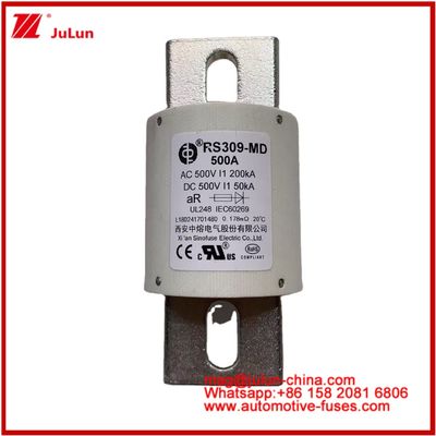 500VDC 200KA 500VAC 50KA AR Fuse Cepat Keramik Tubular Fuse RS309-MD 500A Untuk Kendaraan Listrik Dan Sistem Baterai Daya